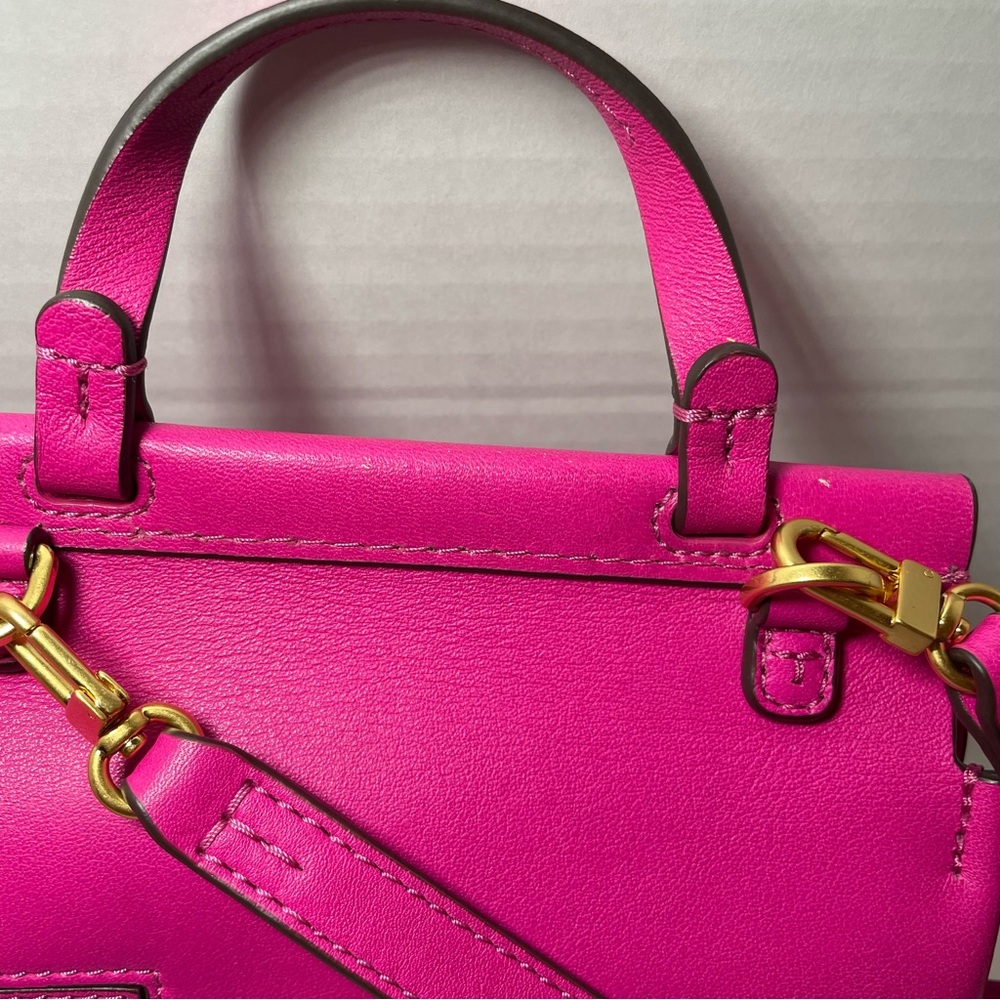 Tory Burch Block T Mini Sachel Crossbody in bright hot azalea pink 7” x 6” - Picture 4 of 10